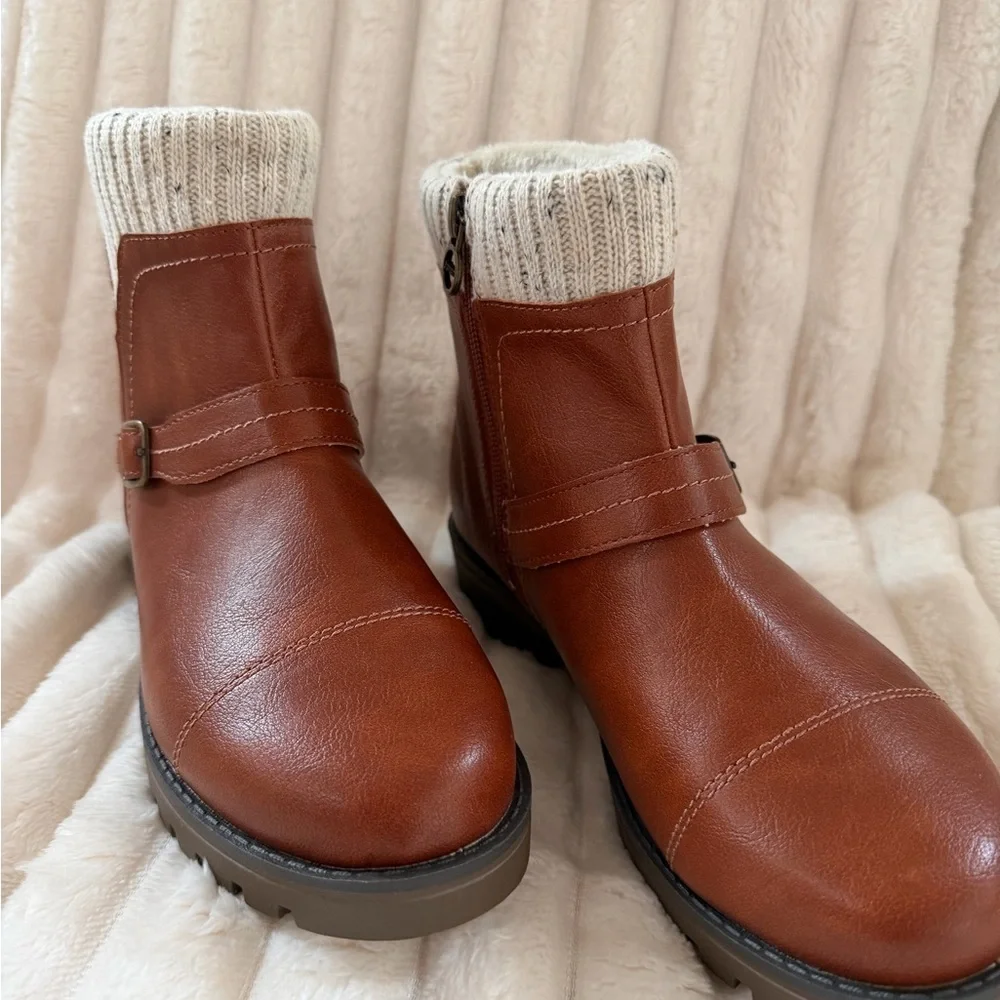 Brown Ankle Boots JSport Women’s Size 7 Knit Cuff Side Zipper